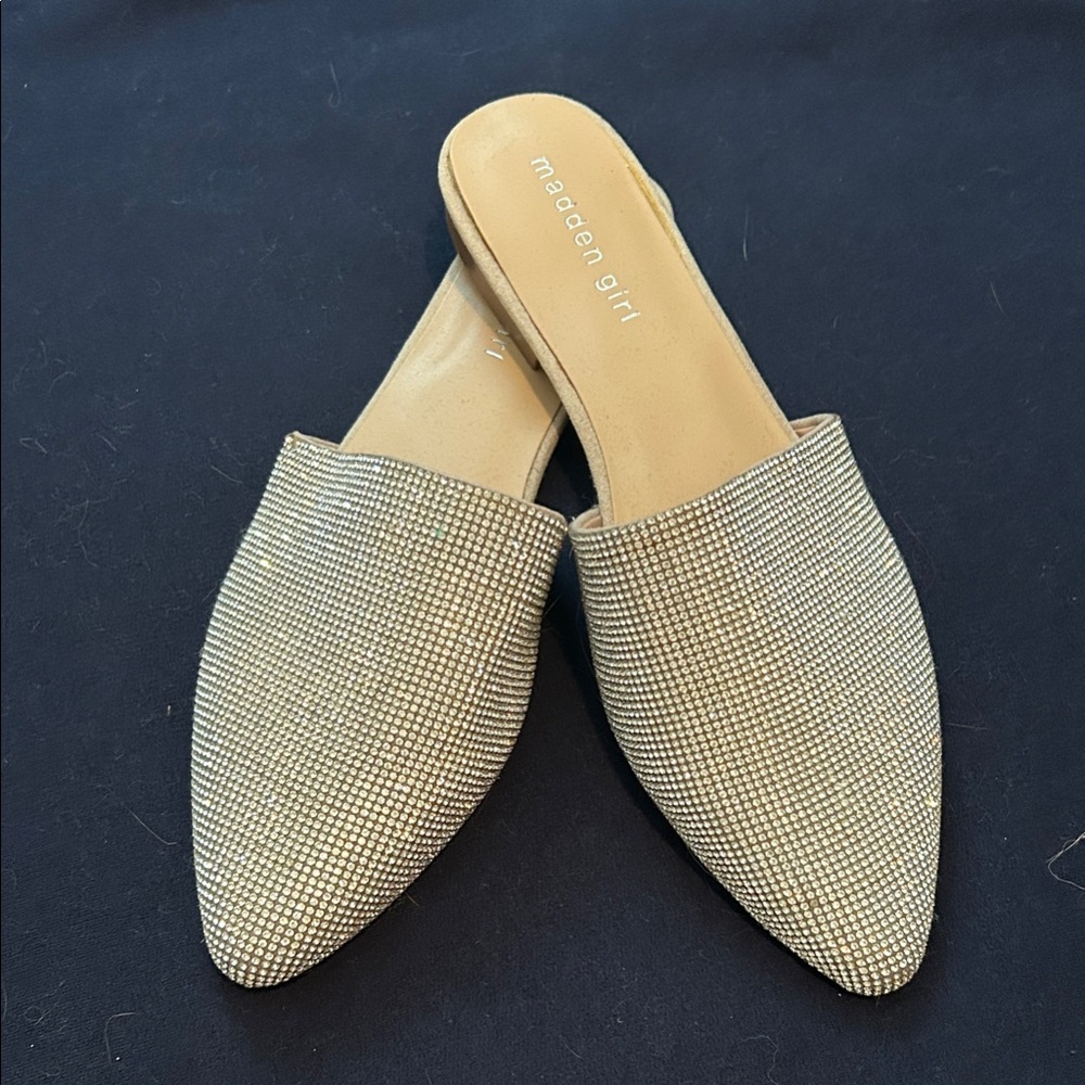 Never worn Madden Girl Shimmering Silver Mules